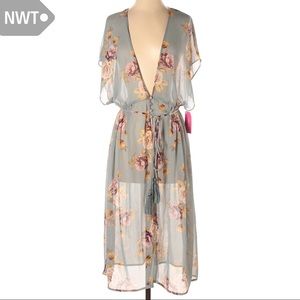 NWT See Through Floral Boho Kimono Dress Coverup